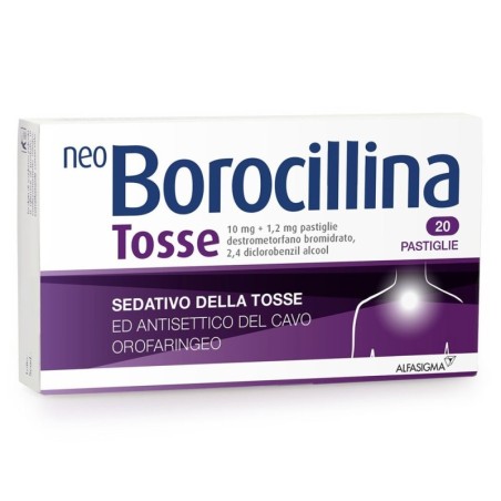 neo Borocillina
Tosse
Sedativo della tosse ed antisettico del cavo orofaringeo.