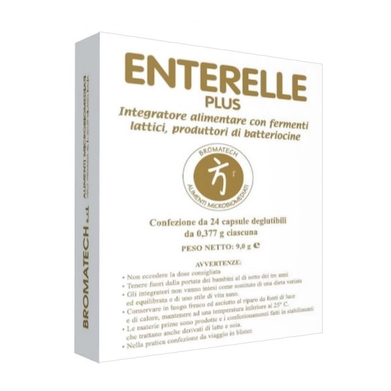 Enterelle plus
Integratore alimentare con fermenti lattici, produttori di batteriocine.
astuccio da 24 capsule deglutibili