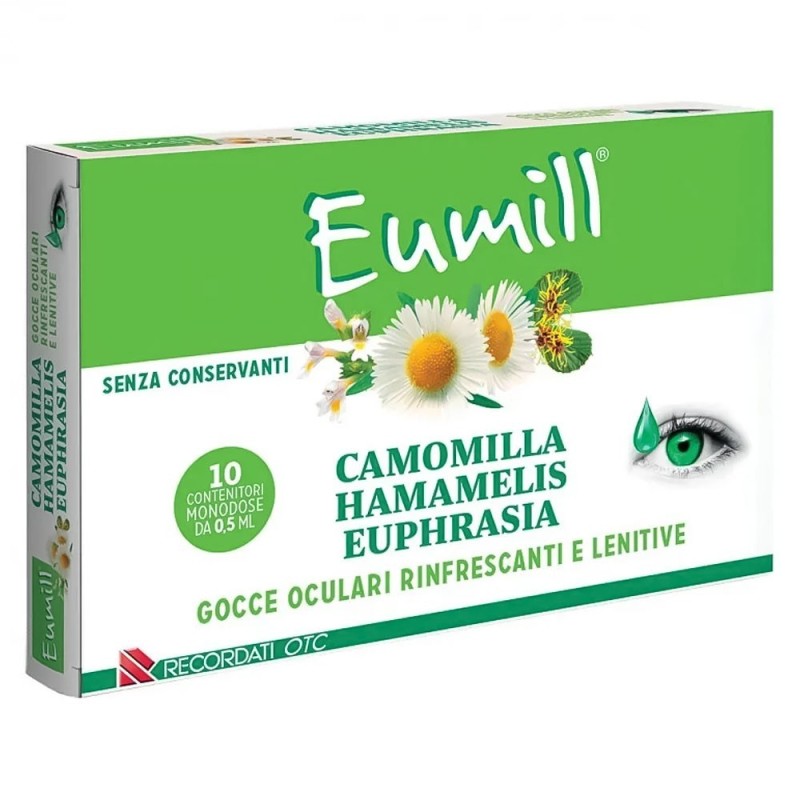 Eumill
gocce oculari rinfrescanti e lenitive
camomilla, hamamelis ed euphrasia
senza conservanti