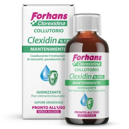 Forhans
clexidin 0,12%
collutorio
Coadiuvante il trattamento di stomatiti, paradontiti, alitosi