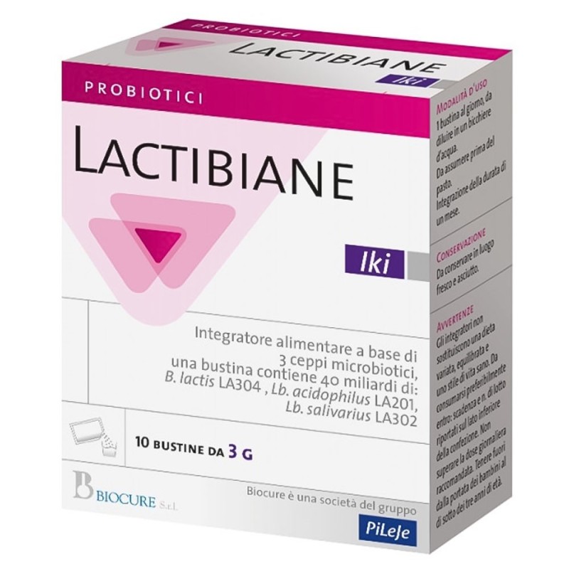 Lactibiane
iki
Integratore alimentare a base di 3 ceppi microbiotici
confezione 10 bustine da 3 g