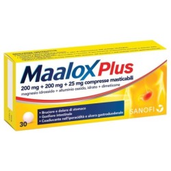 Maalox plus
200 mg + 200 mg +25 mg compresse masticabili
magnesio idrossido + alluminio ossido, idrato + dimeticone