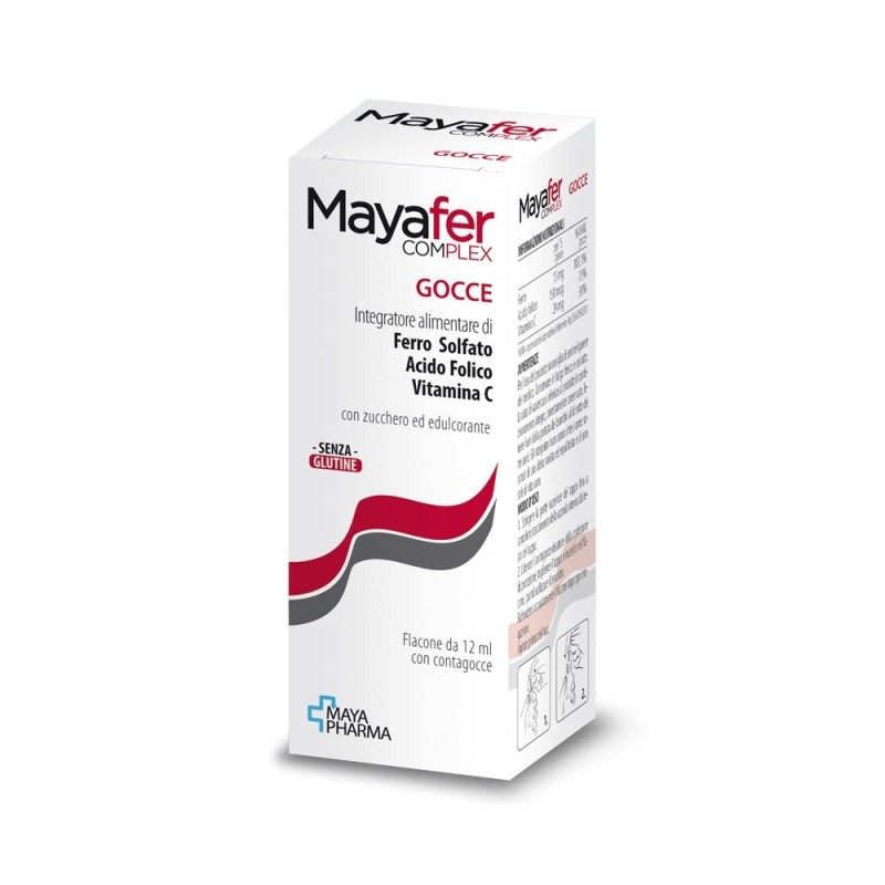 Mayafer
complex gocce
Integratore alimentare di ferro solfato, acido folico, vitamina C