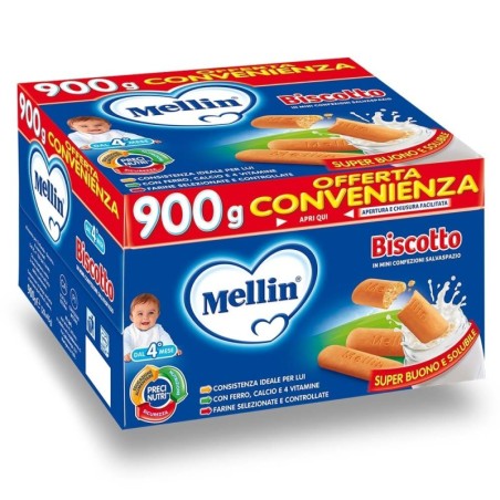 Mellin
biscotto classico
dal 4° mese
Confezione 900 g (20 bustine x 45 g)