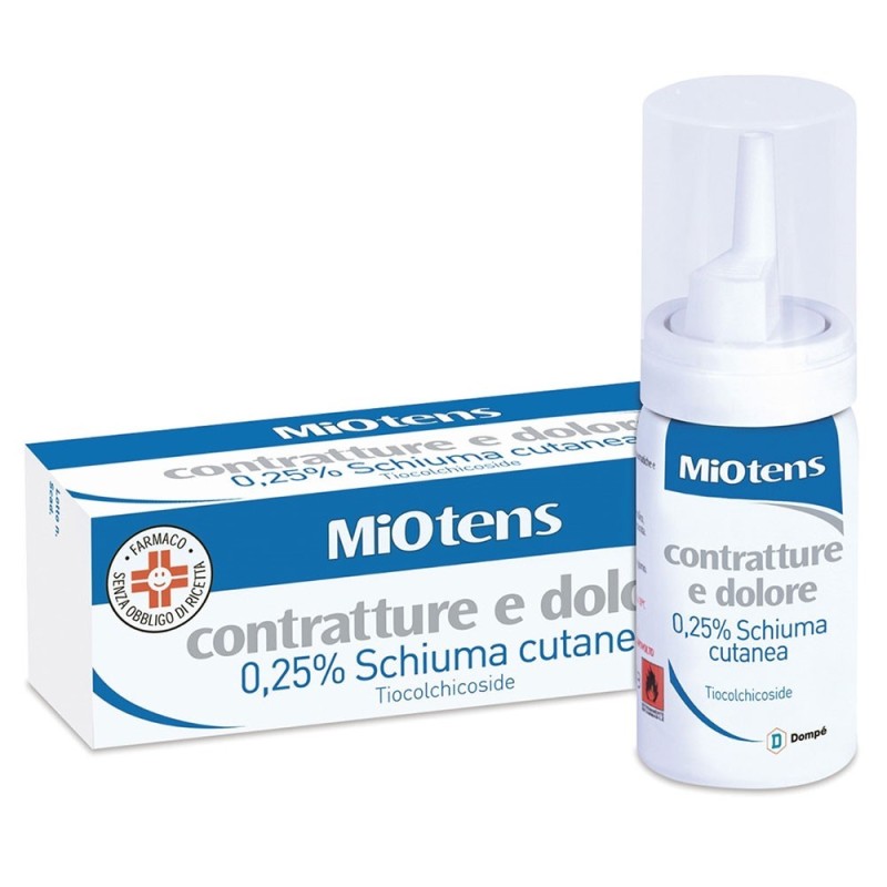 Miotens
contratture e dolore
0,25% schiuma cutanea
Tiocolchicoside
flacone da 30 ml