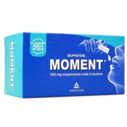 Moment
200 mg sospensione orale in bustine
ibuprofene
da assumere senza acqua
confezione da 8 bustine