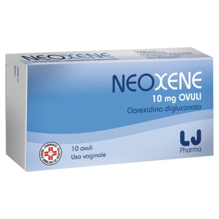 Neoxene
10 mg ovuli
clorexidina digluconato
uso vaginale
scatola da 10 ovuli