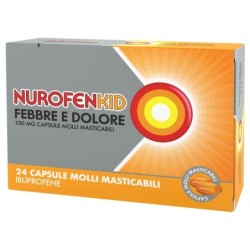 Nurofenkid
febbre e dolore
100 mg capsule molli masticabili
ibuprofene
gusto arancia