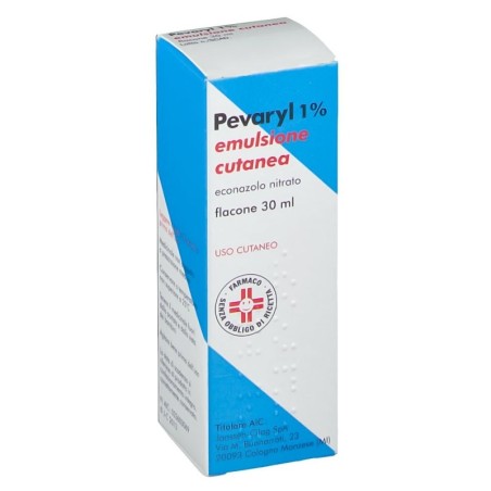 Pevaryl
1% emulsione cutanea
econazolo nitrato
uso cutaneo
flaconcino da 30 ml