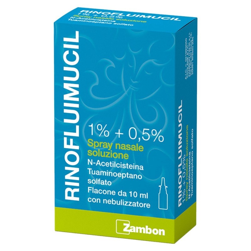 Rinofluimucil
1% + 0,5% spray nasale, soluzione
N-acetilcisteina + Tuaminoeptano solfato