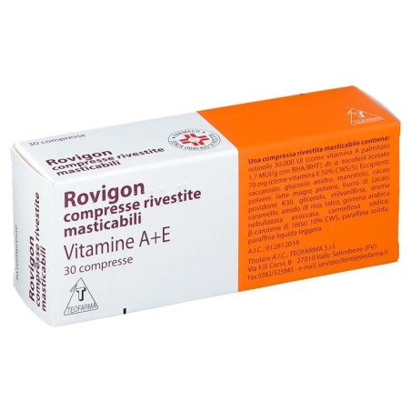 Rovigon
Vitamina A e Vitamina E
scatola da 30 compresse rivestite masticabili