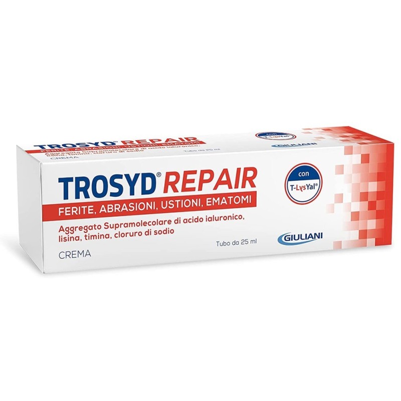 Trosyd
repair
ferite, abrasioni, ustioni
Aggregato supramolecolare di acido ialuronico, lisina timina cloruro di sodio