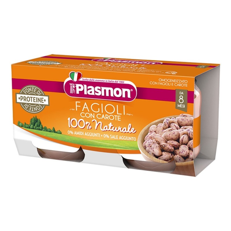 Plasmon
omogeneizzato
fagioli con carote
100% naturale
8 mesi+
Confezione con 2 vasetti da 80g