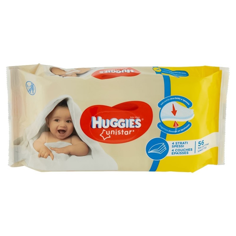 Huggies
unistar
Salviettine
4 strati spessi
confezione da 56 pezzi