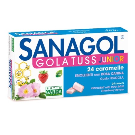 Sanagol
Gola Tuss Junior
Emollienti con rosa canina
gusto fragola
Astuccio da 24 caramelle