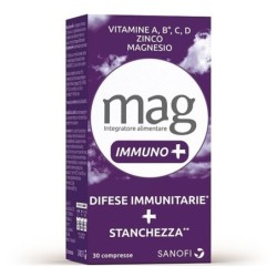 Mag
Immuno+
Difese immunitarie à stanchezza
Integratore alimentare di Vitamine A, B, C, D, zinco e magnesio