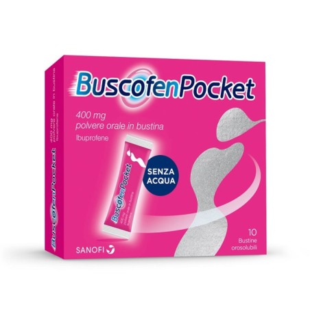 Buscofen Pocket
400 mg polvere orale in bustine
Ibuprofene
confezione da 10 bustine orosolubili (senza acqua)