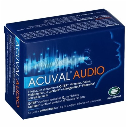 Acuval audio
confezione da 14 bustine orosolubili 1,8 g (da sciogliere in bocca o in poca acqua)