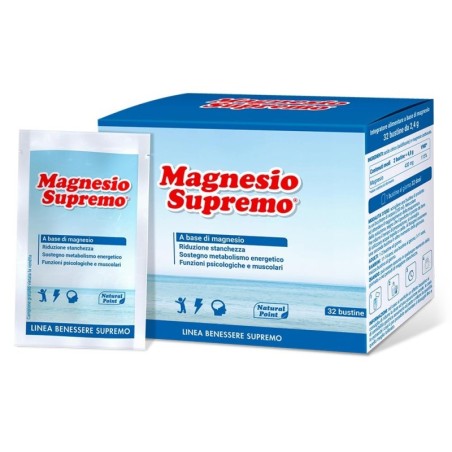 Magnesio Supremo
a base di magnesio
Riduzione stanchezza • sostiene metabolismo energetico • funzioni psicologiche e muscolari