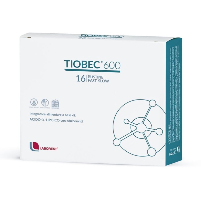 Tiobec 600
Integratore alimentare a base di Acido α-Lipoico
con edulcoranti
scatola da 16 bustine fast-slow