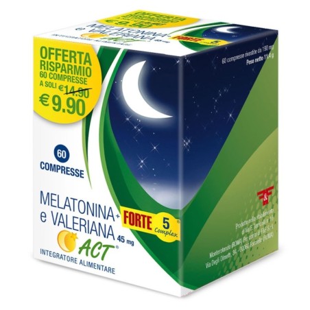Melatonina
+ Forte 5 complex
e Valeriana 45 mg
Act
Barattolo da  60 compresse