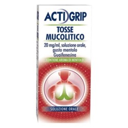 Actigrip
tosse mucolitico
20 mg/ml, soluzione orale
guaifenesina
contiene aroma di mentolo
flacone da 150 ml