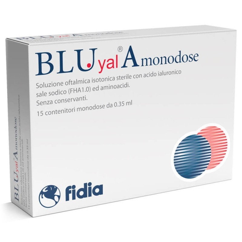 Bluyal A
soluzione oftalmica
isotonica sterile
scatola 15 contenitori monodose da 0,35 ml