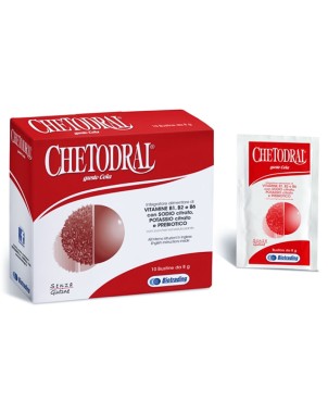 Chetodral
Integratore alimentare di vitamine B1, B2 e B6 con sodio citrato, potassio citrato e prebiotico