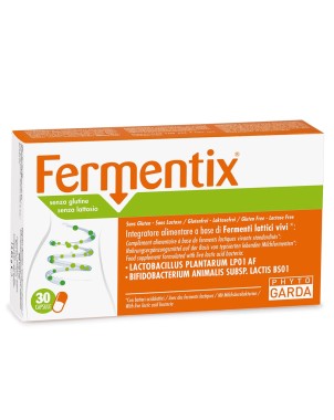 Fermentix
Integratore alimentare a base di fermenti lattici vivi
senza glutine, senza lattosio.
Astuccio da 30 capsule