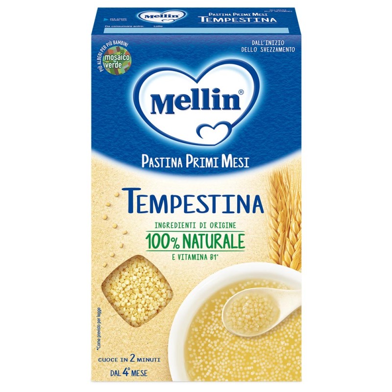 Mellin
Pastina primi mesi
Tempestina
Ingredienti di origine 100% naturale e vitamina B1