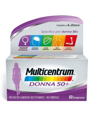 Multicentrum
Donna 50+
Integratore alimentare multivitaminico - multiminerale
completo da A a Zinco
Specifico per donna 50+