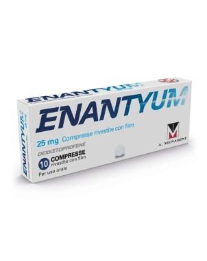 Enantyum
25 mg compresse
dexketoprofene
per uso orale
scatola da 10 compresse rivestite con film