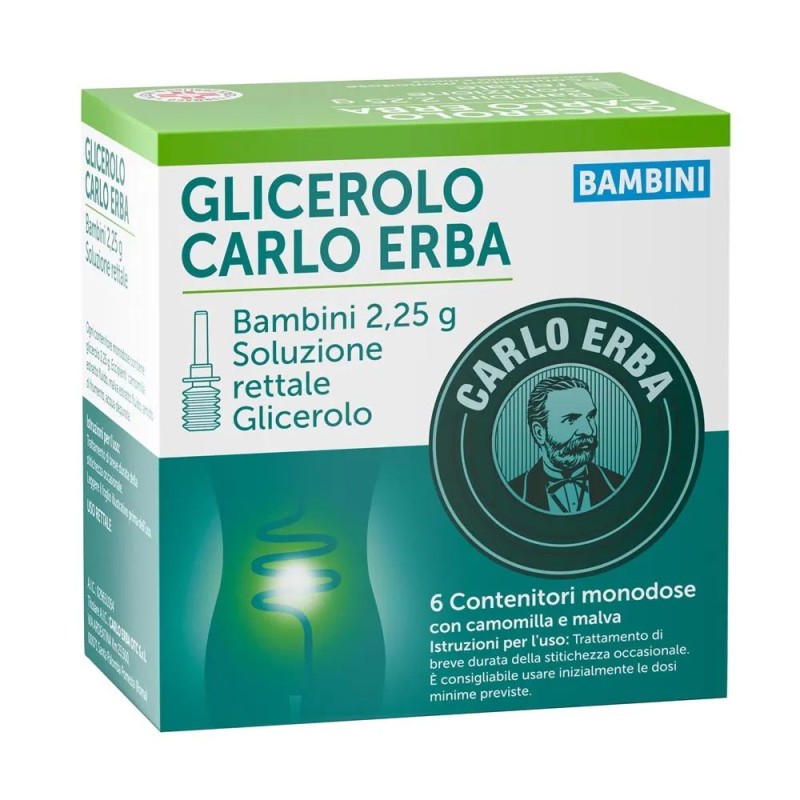 Glicerolo
Carlo Erba
bambini 2,25 g soluzione rettale
trattamento di breve durata della stitichezza occasionale.