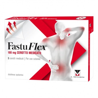 Fastuflex
180 mg cerotto medicato
diclofenac epolamina
effetto fino a 24h
per uso cutaneo
confezione da 5 cerotti medicati