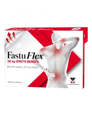 Fastuflex
180 mg cerotto medicato
diclofenac epolamina
effetto fino a 24h
per uso cutaneo
confezione da 5 cerotti medicati