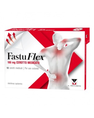 Fastuflex
180 mg cerotto medicato
diclofenac epolamina
effetto fino a 24h
per uso cutaneo
confezione da 10 cerotti medicati