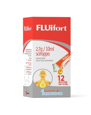 FLUifort
2,7g/10ml sciroppo
carbocisteina sale di lisina monoidratto
confezione 12 bustine da 10 ml (1 al giorno)