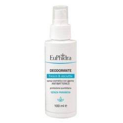 Euphidra
Deodorante Spray
Fresco & Asciutto
Spray cosmetico con agente antibatterico, protezione quotidiana.