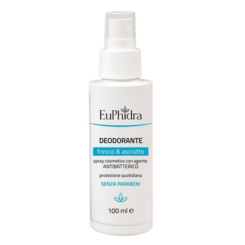 Euphidra
Deodorante Spray
Fresco & Asciutto
Spray cosmetico con agente antibatterico, protezione quotidiana.