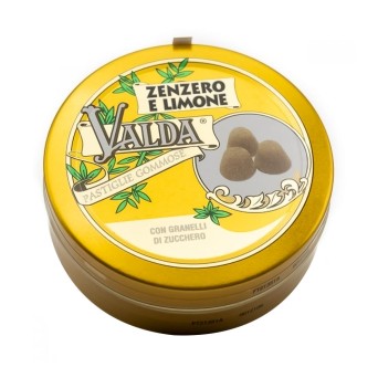 Valda
zenzero e limone
pastiglie gommose
con granelli di zucchero
confezione di latta 50 g