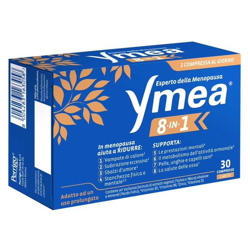 Ymea
8 in 1
esperto della menopausa
adatto ad un uso prolungato
confezione da 30 compresse (una compressa al giorno)