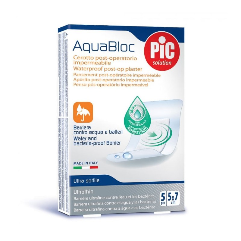 PiC solution
AquaBloc
Cerotto post operatorio impermeabile
barriera contro acqua e batteri