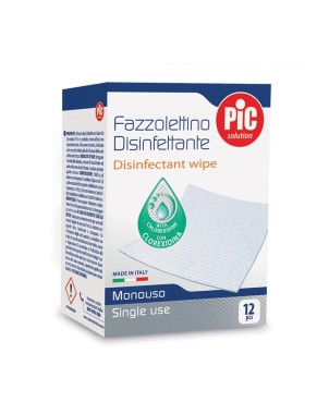 PiC solution
fazzolettino disinfettante
con clorexidina
monouso
confezione da 12 pezzi