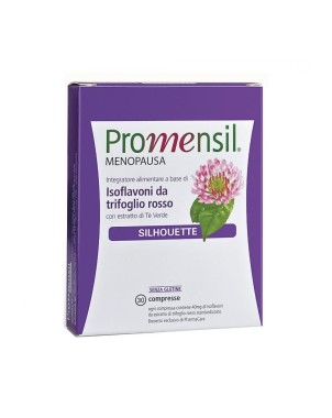 Promensil
Silhouette
Menopausa
Integratore alimentare a base di isoflavoni da trifoglio rosso con estratto di tè verde