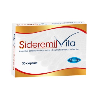 SideremilVita
integratore alimentare di ferro, acido L-5-metiltetraidrofolico e vitamine.
scatola da 30 capsule