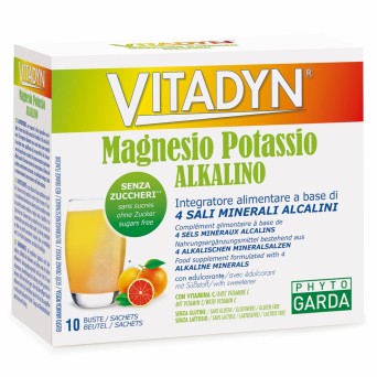 Vitadyn
Magnesio e Potassio Alkalino
Integratore alimentare a base di 4 sali minerali alcalini