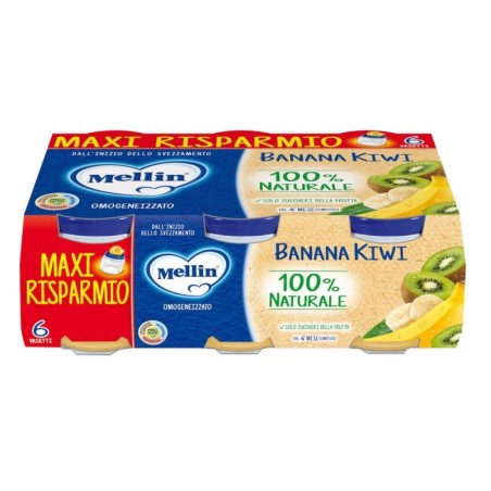 Mellin omogeneizzato banana kiwi 4 mesi+ Confezione 6 vasetti da 100 g