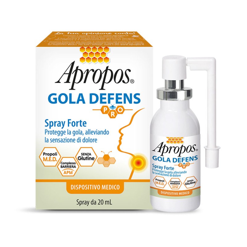 Apropos
Gola Defens Pro
spray forte
Protegge la gola alleviando la sensazione di dolore