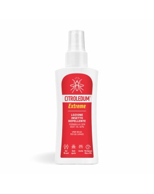 Citroledum
Extreme Spray
Lozione insetto repellente
Formula con deet al 50%
spray no gas per uso cutaneo