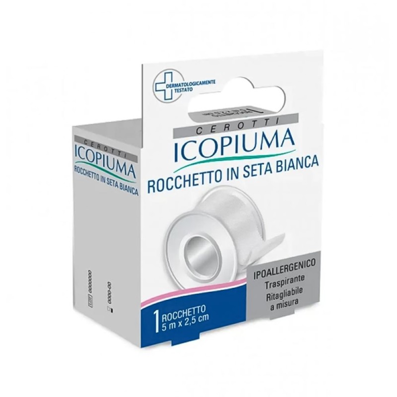 Icopiuma
rocchetto in seta bianca
Ipoallergenico | traspirante | ritagliabile a misura
formato 5 m x 2,5 cm